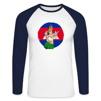 Cambodge Tradition Danse Khmer Apsara I Cadeau - T-shirt baseball manches longues Homme - blanc/marine - Devant - Nik (191cm)