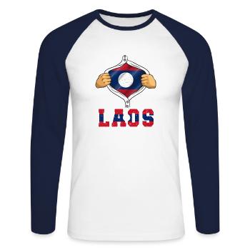 Laos Lao Laotian Flag Elephant Lao I Gift - Unisex Long Sleeve Baseball T-Shirt - white/navy - Front - Nik (191cm)