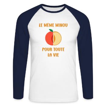 EVG Le Même Minou pour toute la vie - T-shirt baseball manches longues Homme - blanc/marine - Devant - Nik (191cm)