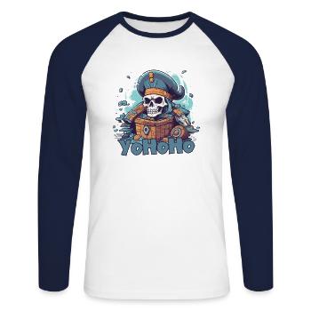 Yo Ho Ho Pirate et un trésor - T-shirt baseball manches longues Homme - blanc/marine - Devant - Nik (191cm)