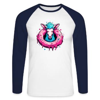 Der Donut-Schaf - Unisex Baseballshirt langarm - Weiß/Navy - Vorne - Nik (191cm)