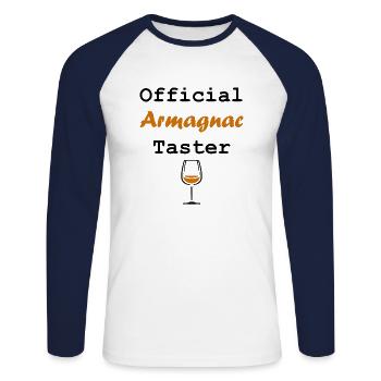 Official armagnac taster - T-shirt baseball manches longues Homme - blanc/marine - Devant - Nik (191cm)