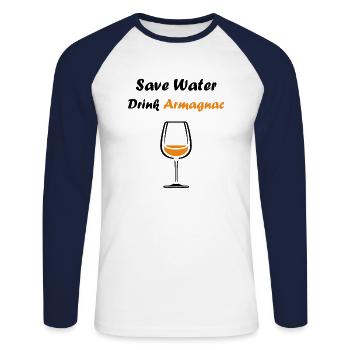 Save water drink Armagnac - T-shirt baseball manches longues Homme - blanc/marine - Devant - Nik (191cm)
