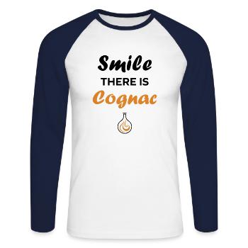 cognac - T-shirt baseball manches longues Homme - blanc/marine - Devant - Nik (191cm)