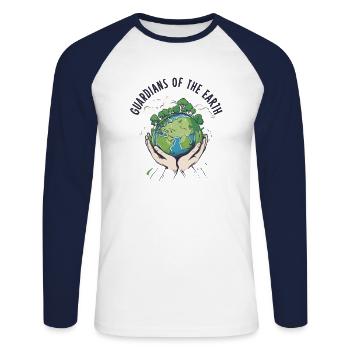 Umweltschutz T-Shirt | Nachhaltige Geschenkidee - Unisex Baseballshirt langarm - Weiß/Navy - Vorne - Nik (191cm)