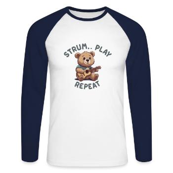 Gitarrist Gitarrenspieler Bärenliebhaber - Unisex Baseballshirt langarm - Weiß/Navy - Vorne - Nik (191cm)