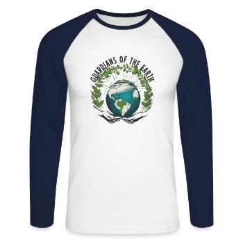 T-shirt de protection de l’environnement | Idée cadeau durable - T-shirt baseball manches longues Homme - blanc/marine - Devant - Nik (191cm)