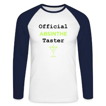 Offizielle Absinth-Verkostung - Unisex Baseballshirt langarm - Weiß/Navy - Vorne - Nik (191cm)