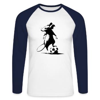 Mouse playing soccer - Unisex Long Sleeve Baseball T-Shirt - white/navy - Front - Nik (191cm)