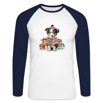 Australian Shephard Dog Merry Woofmas Christmas - Unisex Long Sleeve Baseball T-Shirt - white/navy - Front - Nik (191cm)
