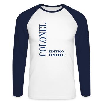 Colonel - T-shirt baseball manches longues Homme - blanc/marine - Devant - Nik (191cm)