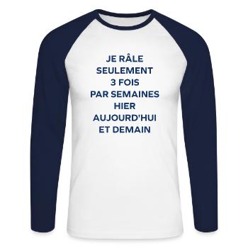 Je rale seulement 3 fois - T-shirt baseball manches longues Homme - blanc/marine - Devant - Nik (191cm)