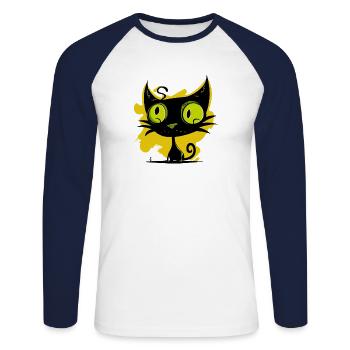 Art moderne : Chat noir et vert - T-shirt baseball manches longues Homme - blanc/marine - Devant - Nik (191cm)