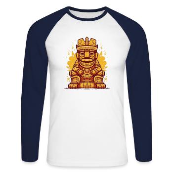 Inka-Maya-König auf Thron-Statue - Unisex Baseballshirt langarm - Weiß/Navy - Vorne - Nik (191cm)