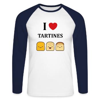 Tartine - T-shirt baseball manches longues Homme - blanc/marine - Devant - Nik (191cm)