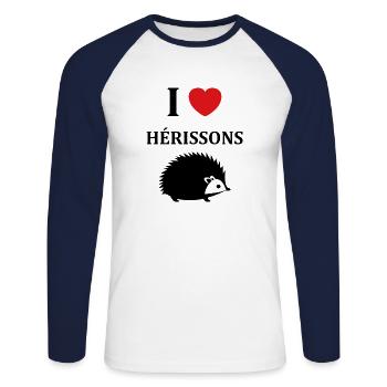 Hérisson - T-shirt baseball manches longues Homme - blanc/marine - Devant - Nik (191cm)