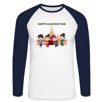 Laos Lao Drapeau Laotien éléphant Lao I cadeau - T-shirt baseball manches longues Homme - blanc/marine - Devant - Nik (191cm)