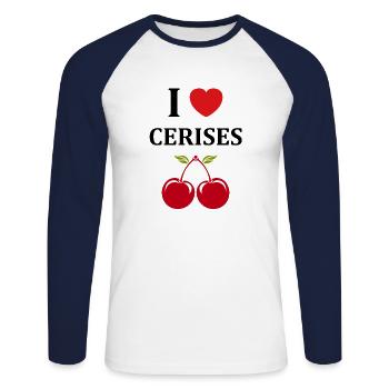 cerises - T-shirt baseball manches longues Homme - blanc/marine - Devant - Nik (191cm)