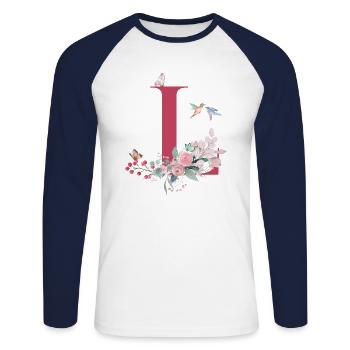 Floral Letter L - Gift Idea - Unisex Long Sleeve Baseball T-Shirt - white/navy - Front - Nik (191cm)