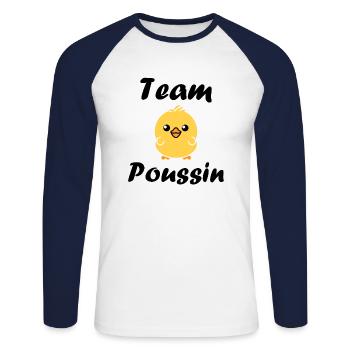 Team poussin - T-shirt baseball manches longues Homme - blanc/marine - Devant - Nik (191cm)