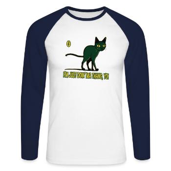 Le chat fait ce qu’il veut - T-shirt baseball manches longues Homme - blanc/marine - Devant - Nik (191cm)