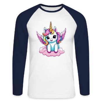 Licorne Einhorn Kawaii - Unisex Baseballshirt langarm - Weiß/Navy - Vorne - Nik (191cm)