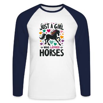 Horse Lover Gift Just A Girl Who Loves Horses - Unisex Long Sleeve Baseball T-Shirt - white/navy - Front - Nik (191cm)