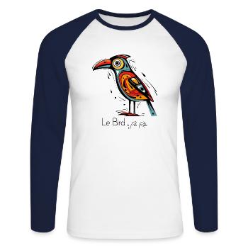The Abstract Art Bird - Unisex Long Sleeve Baseball T-Shirt - white/navy - Front - Nik (191cm)