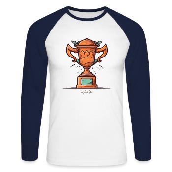 Le vainqueur remporte tout, un trophée - T-shirt baseball manches longues Homme - blanc/marine - Devant - Nik (191cm)