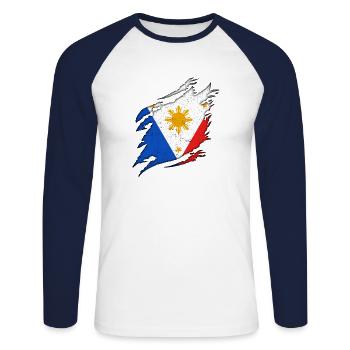 Philippines drapeau philippin fierté je cadeau - T-shirt baseball manches longues Homme - blanc/marine - Devant - Nik (191cm)