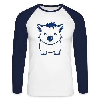 Humour petit sanglier - T-shirt baseball manches longues Homme - blanc/marine - Devant - Nik (191cm)