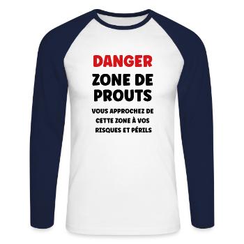 Danger zone de prout - T-shirt baseball manches longues Homme - blanc/marine - Devant - Nik (191cm)