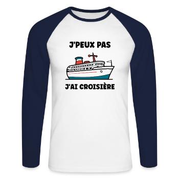 J'peux pas j'ai Croisière - T-shirt baseball manches longues Homme - blanc/marine - Devant - Nik (191cm)