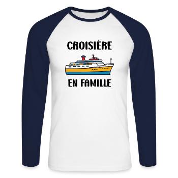 Croisière en famille - T-shirt baseball manches longues Homme - blanc/marine - Devant - Nik (191cm)