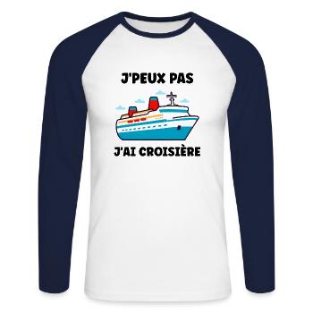 J'peux pas j'ai Croisière - T-shirt baseball manches longues Homme - blanc/marine - Devant - Nik (191cm)