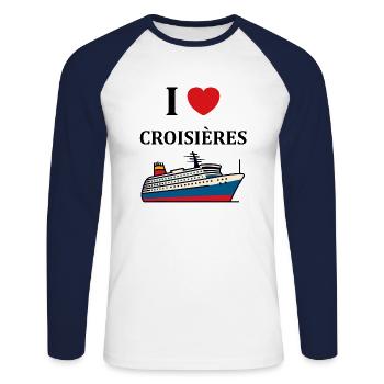 I love Croisières - T-shirt baseball manches longues Homme - blanc/marine - Devant - Nik (191cm)