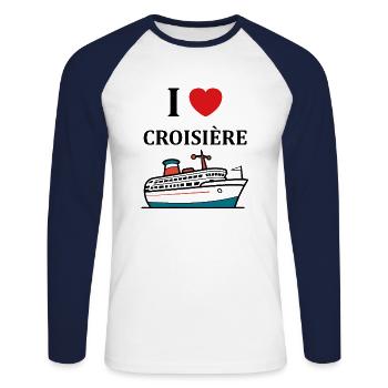 I love Croisière - T-shirt baseball manches longues Homme - blanc/marine - Devant - Nik (191cm)