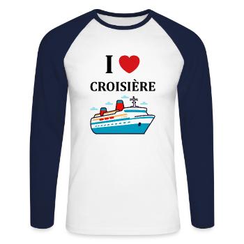 I love Croisière - T-shirt baseball manches longues Homme - blanc/marine - Devant - Nik (191cm)