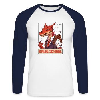 japanese monsters, Back to Kaiju School - Unisex Long Sleeve Baseball T-Shirt - white/navy - Front - Nik (191cm)