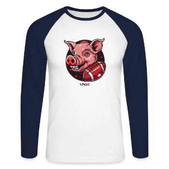 Cochon de football américain - T-shirt baseball manches longues Homme - blanc/marine - Devant - Nik (191cm)