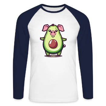 Pigocado, the avocado pig - Unisex Long Sleeve Baseball T-Shirt - white/navy - Front - Nik (191cm)