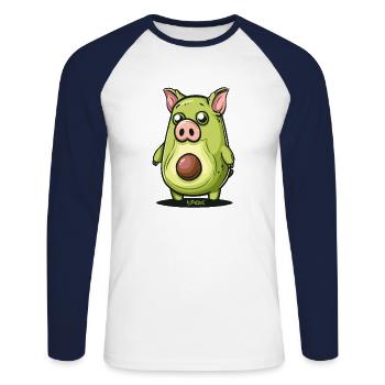 Cartoon of a funny cute avocado pig - Unisex Long Sleeve Baseball T-Shirt - white/navy - Front - Nik (191cm)