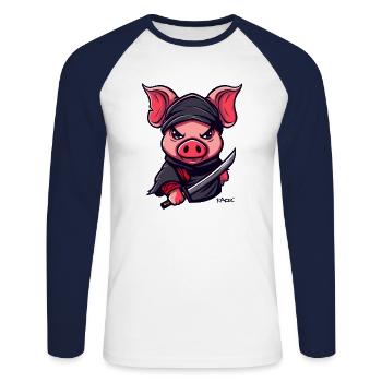 Ninja Pig - Unisex Long Sleeve Baseball T-Shirt - white/navy - Front - Nik (191cm)
