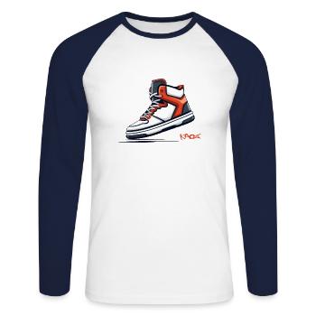 Fan de baskets Turnschuh - T-shirt baseball manches longues Homme - blanc/marine - Devant - Nik (191cm)