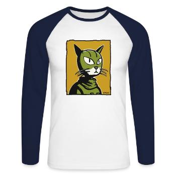 Un chat unique pour vous - T-shirt baseball manches longues Homme - blanc/marine - Devant - Nik (191cm)