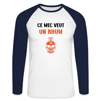 Rhum - T-shirt baseball manches longues Homme - blanc/marine - Devant - Nik (191cm)