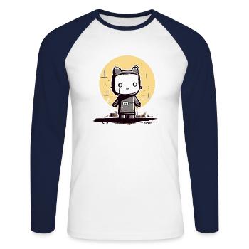 Die abstrakte Cartoon Mond Katze - Unisex Baseballshirt langarm - Weiß/Navy - Vorne - Nik (191cm)