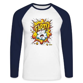 Super Cartoon Furz Knall - Unisex Baseballshirt langarm - Weiß/Navy - Vorne - Nik (191cm)