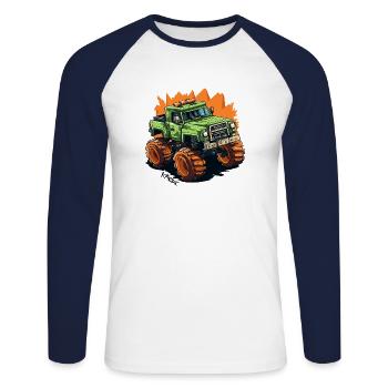 Kubischer Gaming Pixel Monster Truck - Unisex Baseballshirt langarm - Weiß/Navy - Vorne - Nik (191cm)