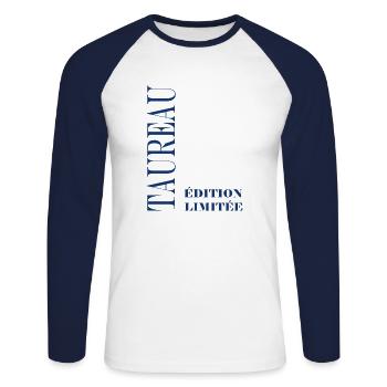 Taureau - T-shirt baseball manches longues Homme - blanc/marine - Devant - Nik (191cm)